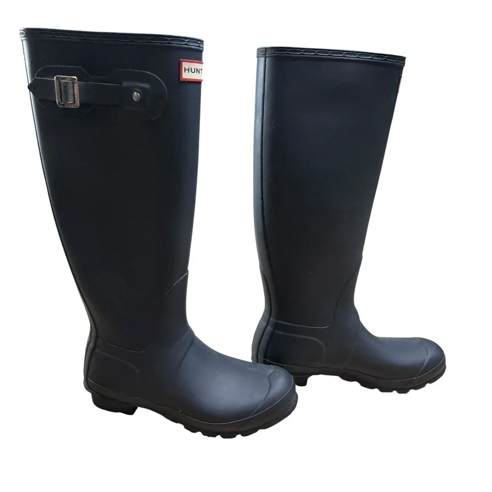 Hunter Original Tall Rain Boots‎ Matte Black/grey Waterproof Rubber W 9 EU 40/41